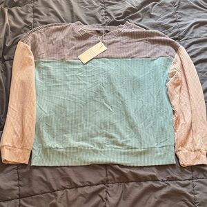 Colorblock Sweater in Green, Beige, and Brown